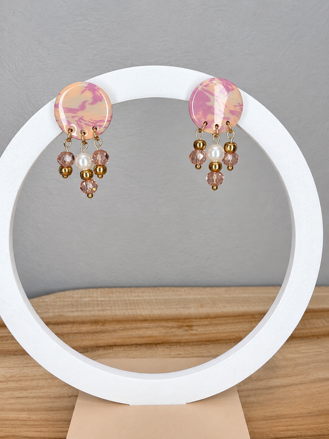 Boucles d’oreilles à perles – crème, pêche & vieux rose