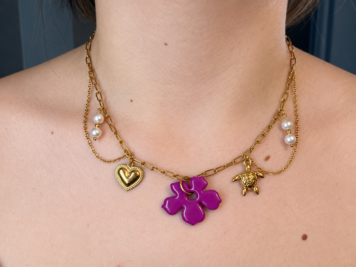 Collier en acier inoxydable, rose