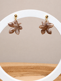 Boucles d’oreilles, fleurs, marron, transparentes et dorées - 20 mm
