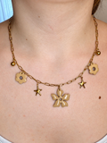 Collier en acier inoxydable et Pampilles marron clair