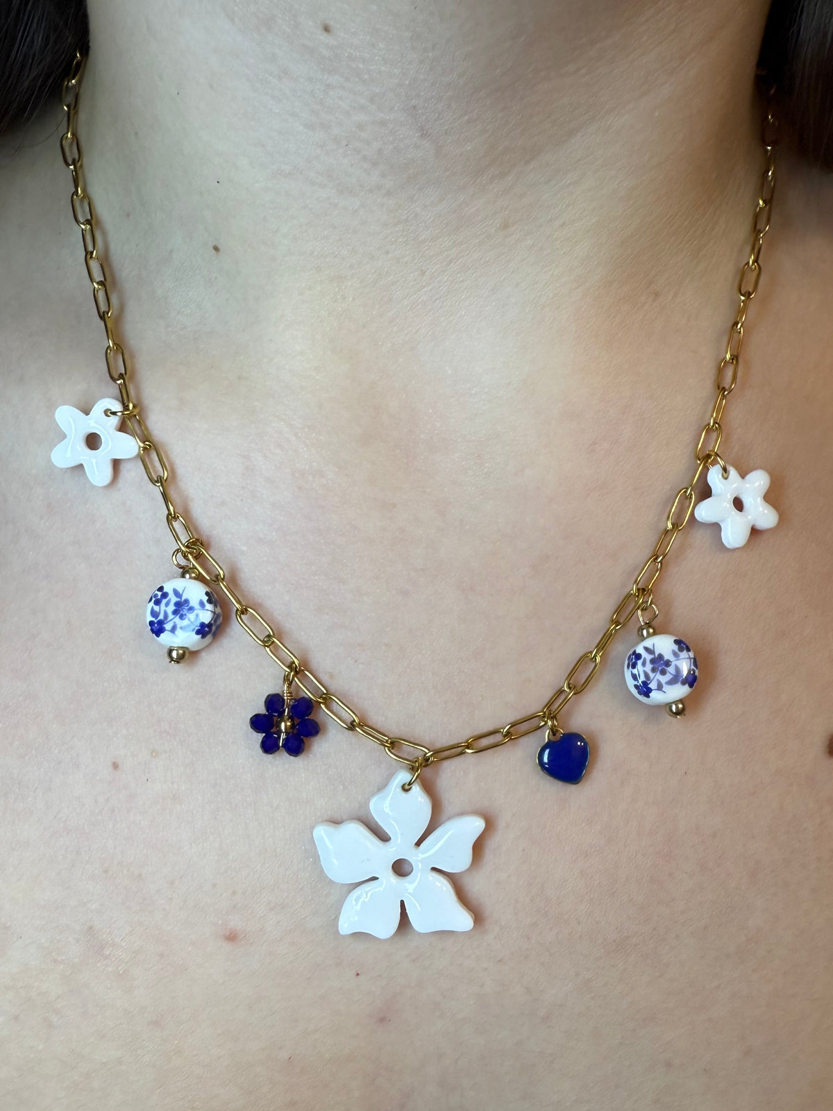 Collier en acier inoxydable, bleu et blanc ￼