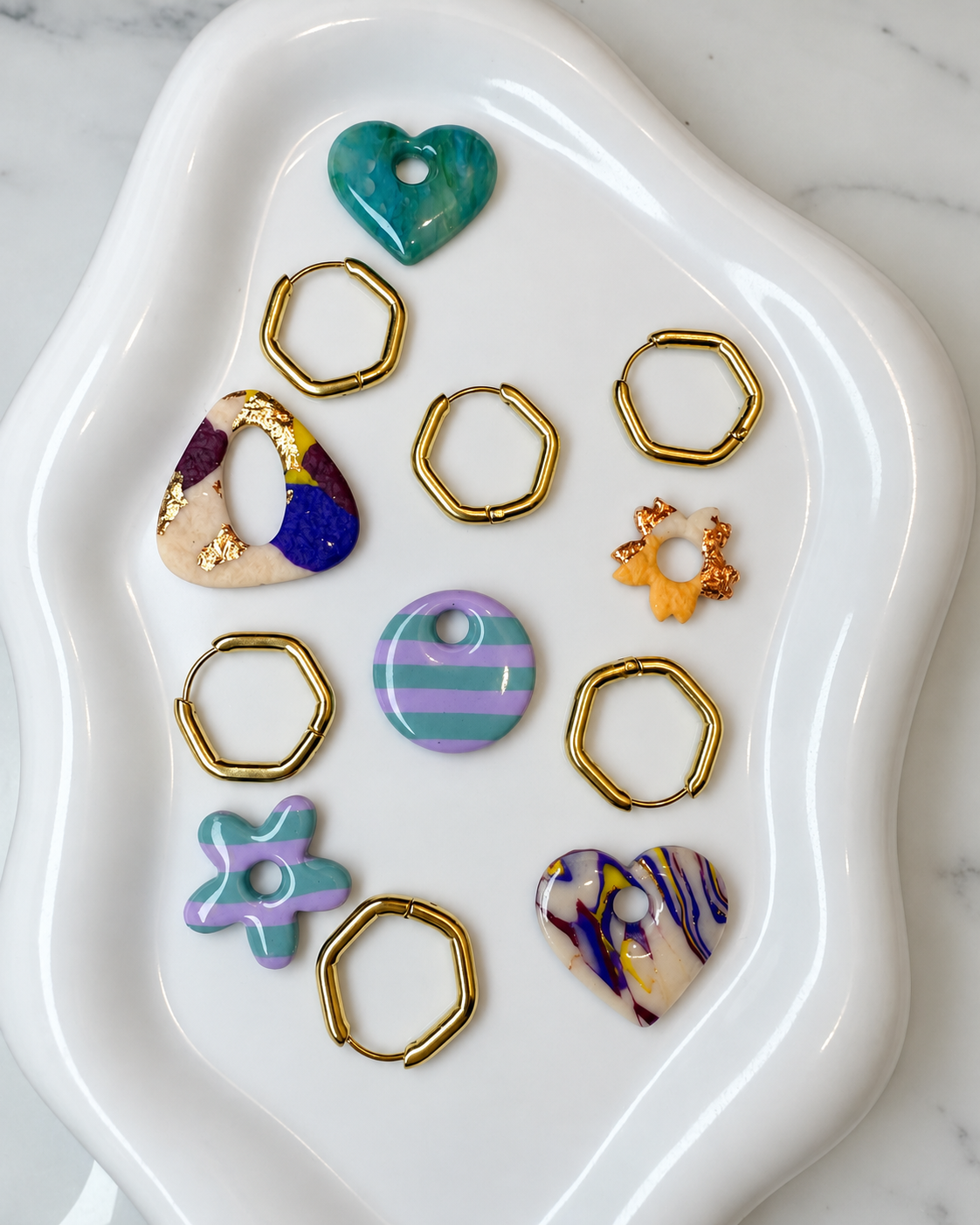Créoles hexagonal, acier inoxydable doré