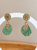 Boucles d’oreilles en acier inoxydable, verte et dorée
