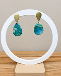 Boucles d’oreilles, acier inoxydable, bleu et vert effet Pierre