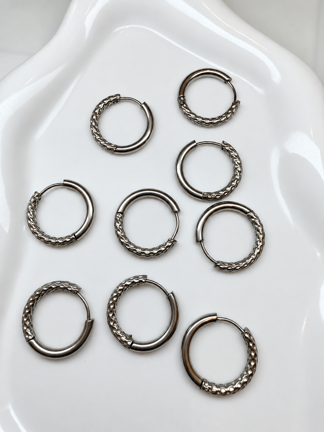 Créoles martelées et lisses en acier inoxydable 316L pour pampilles interchangeable