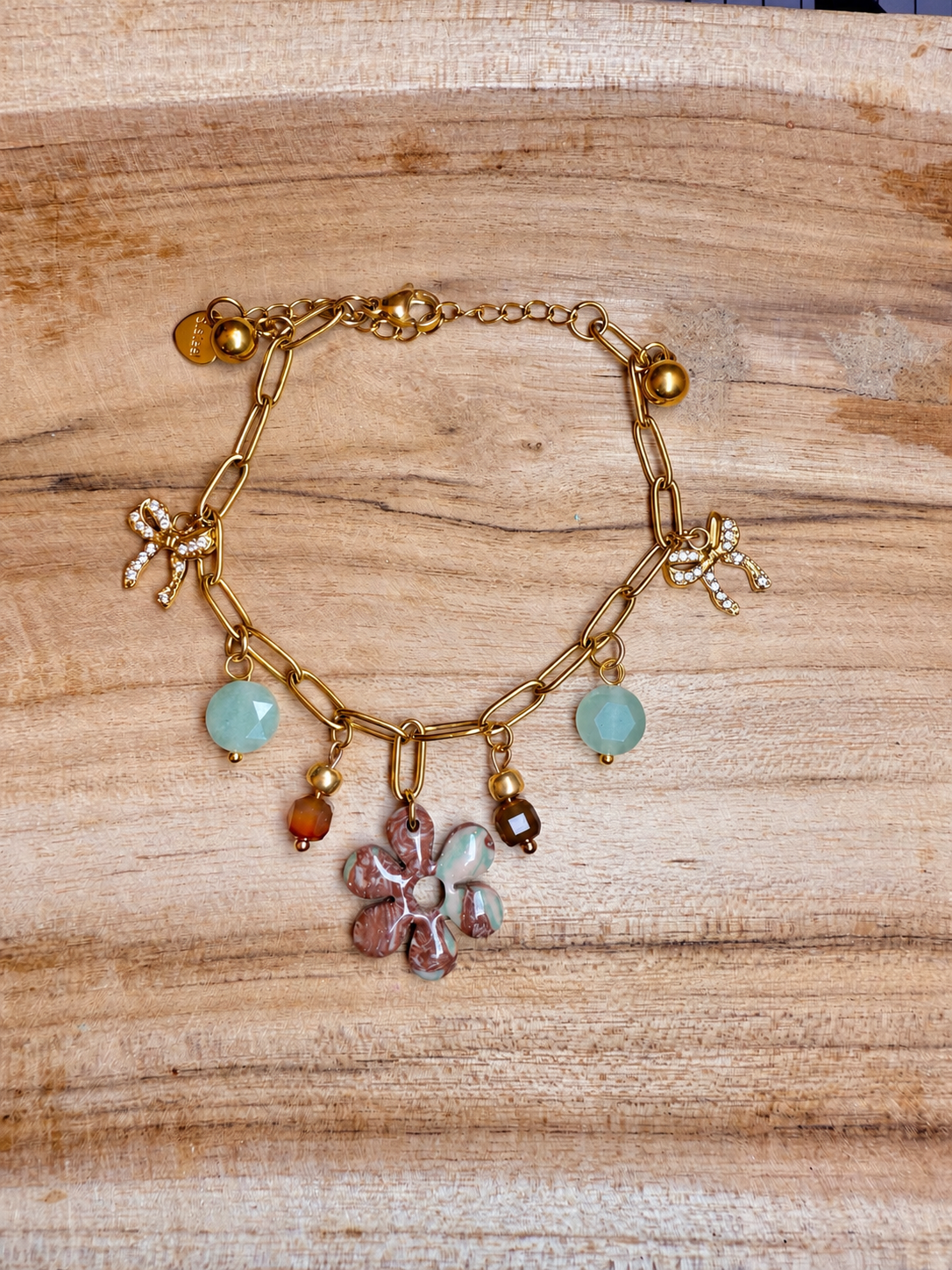 Bracelet en acier inoxydable, marron et vert